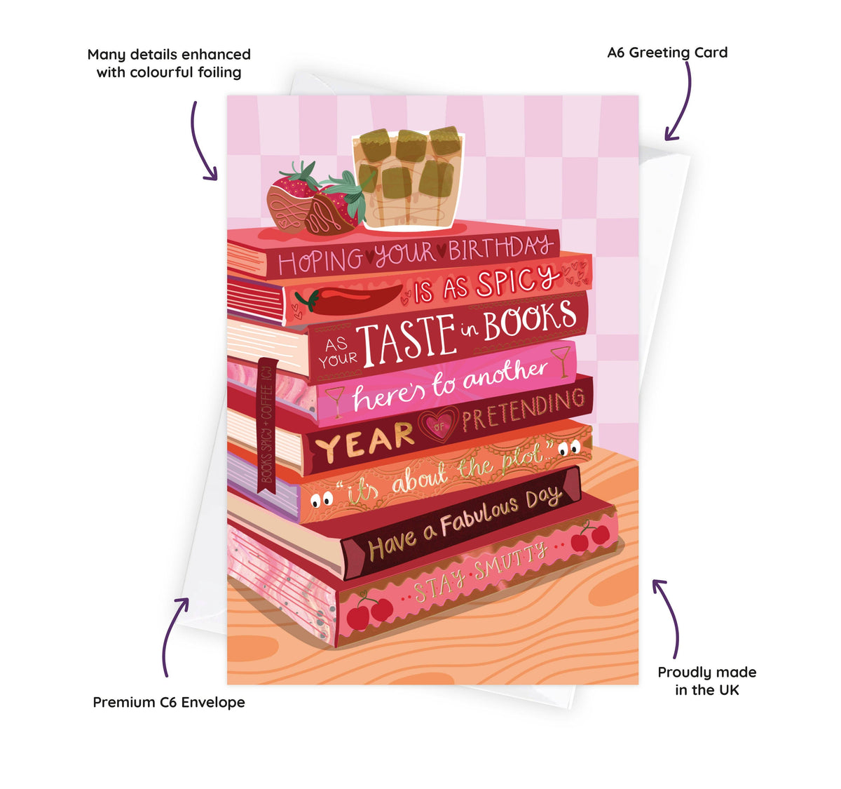 Spicy Books & Ice Coffee - Foiled Bookish Birthday Card for a friend