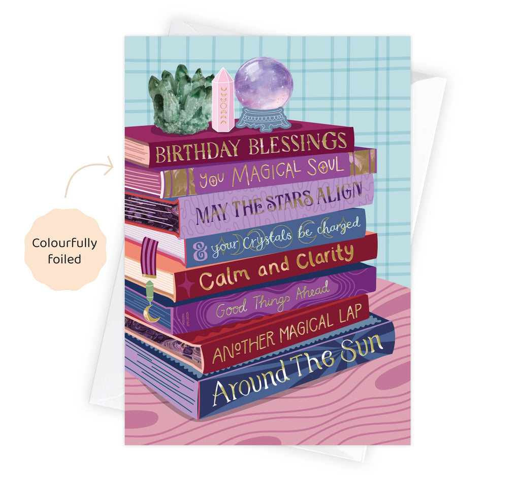 Birthday Witchy Crystal Blessings - Foiled Bookish Birthday Card