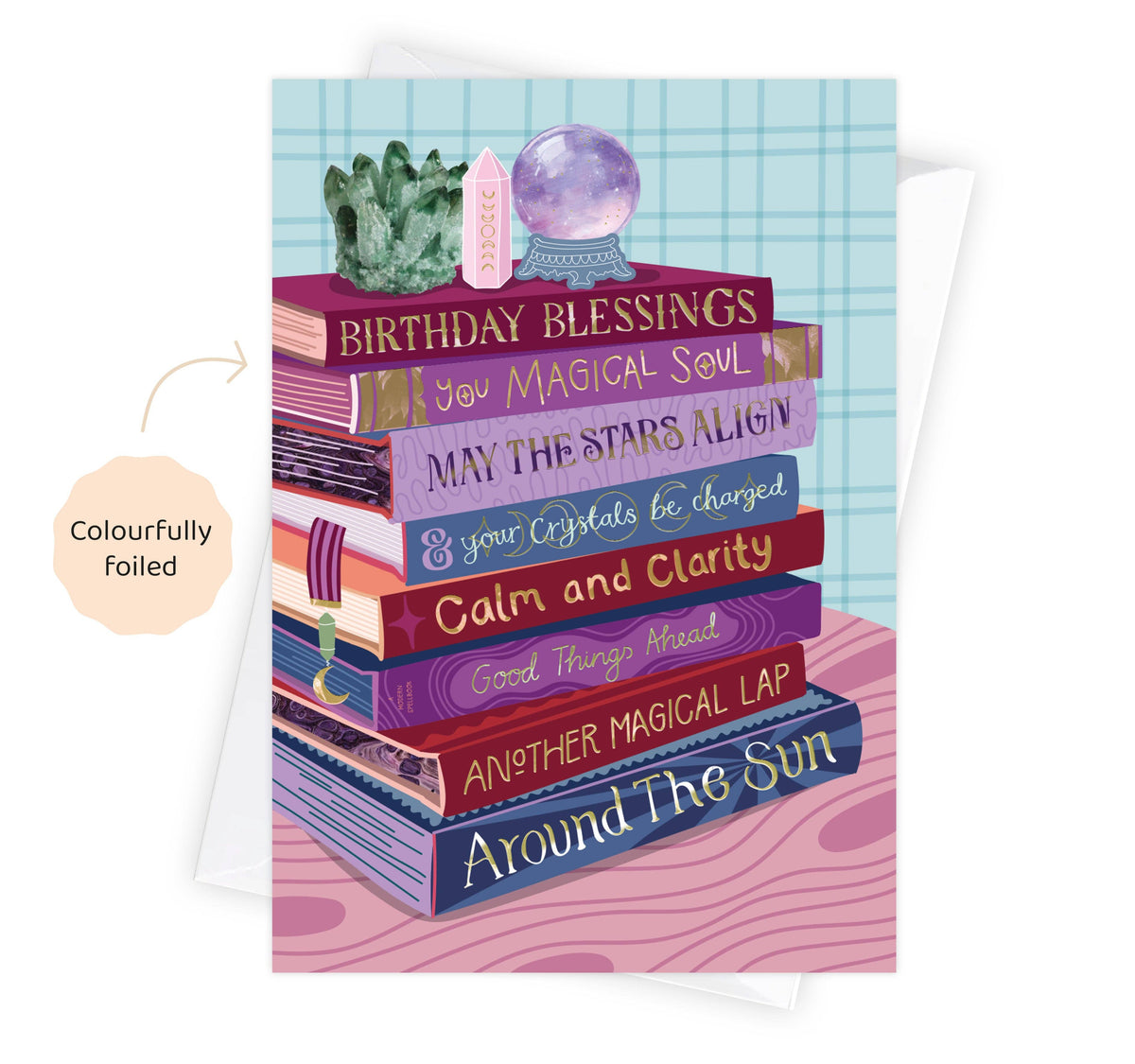 Birthday Witchy Crystal Blessings - Foiled Bookish Birthday Card
