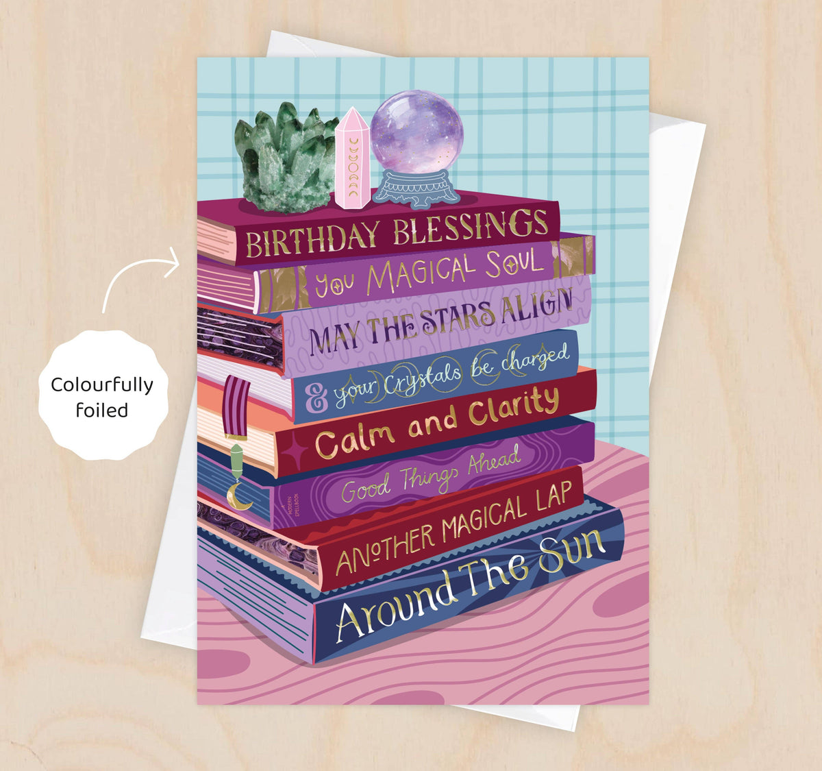 Birthday Witchy Crystal Blessings - Foiled Bookish Birthday Card