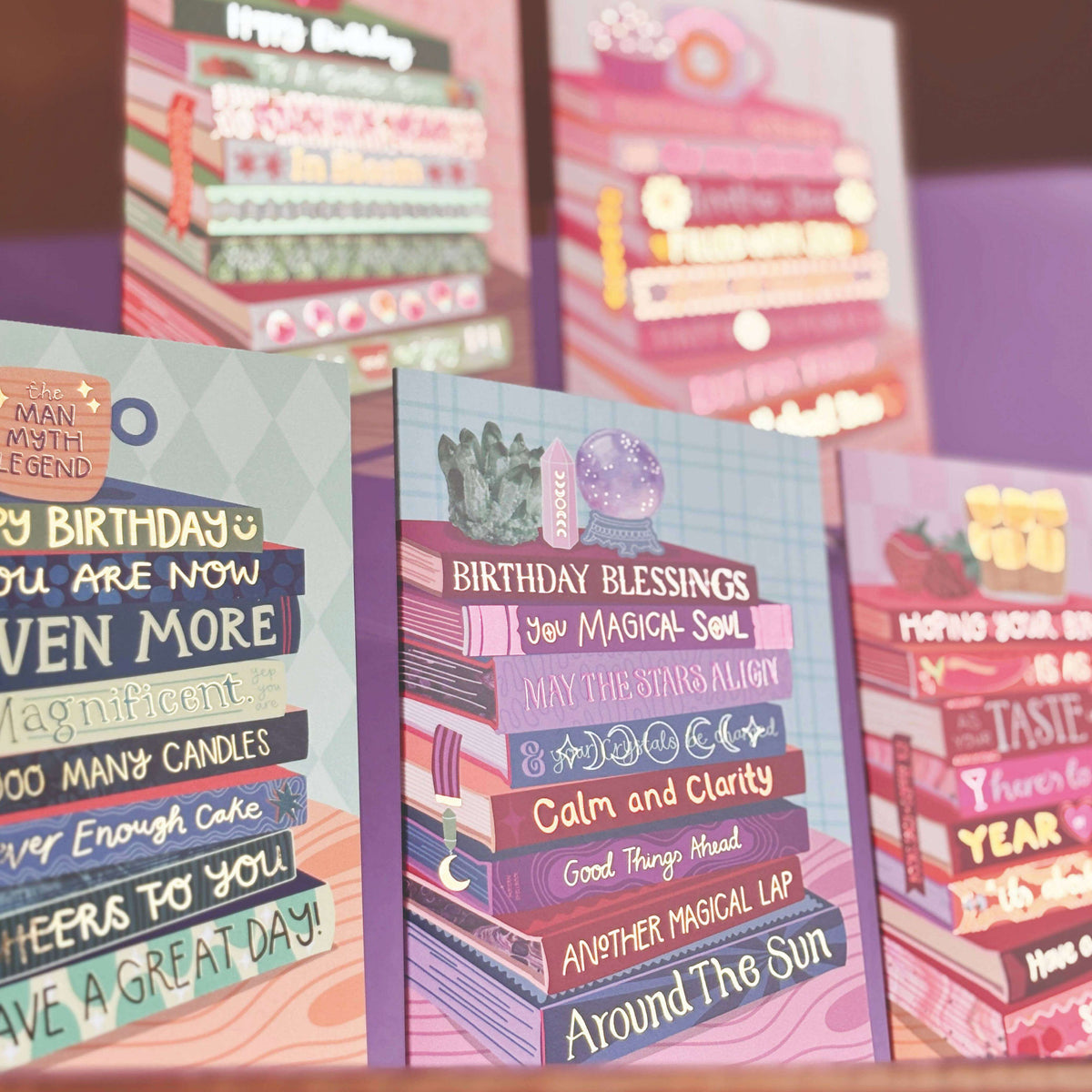 Birthday Witchy Crystal Blessings - Foiled Bookish Birthday Card