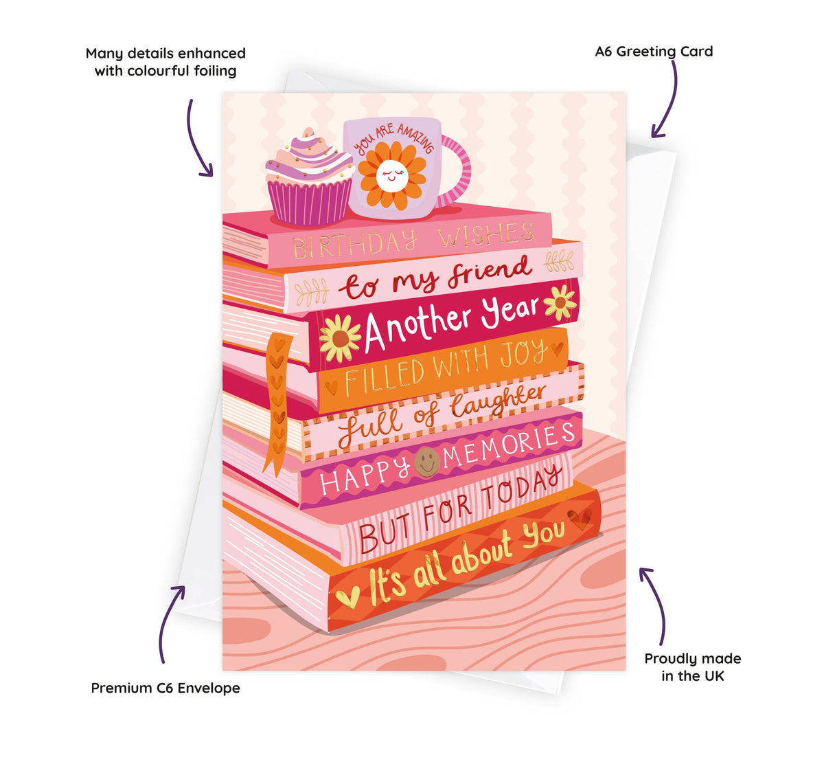 Happy Birthday To My Friend - Foiled Bookish Birthday Card
