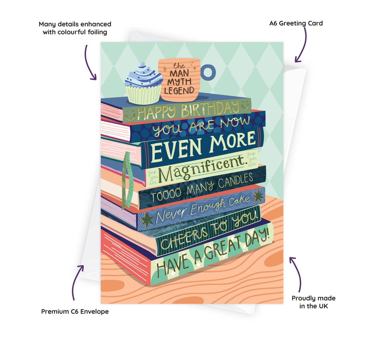 Even More Magnificent Birthday - Bookish Birthday Card for Him - Foiled